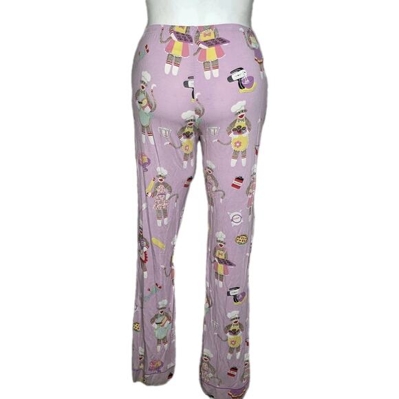 Nick & Nora Sock Monkey Baking Pajama Set Long Sleeve Top & Pants, sz Medium - Picture 7 of 11